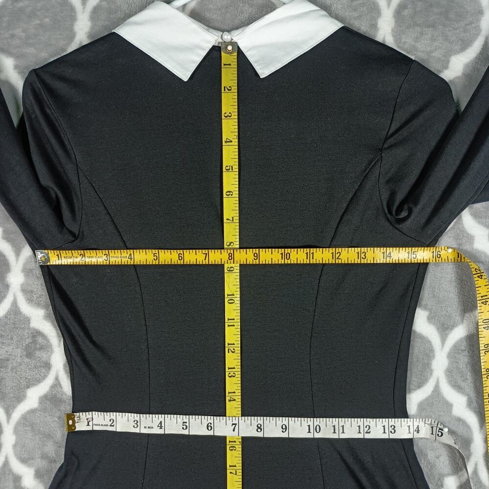 Goth Wednesday Addams Style Black Dress XS Long Sleeve Collared Aphratit - Picture 5 of 10